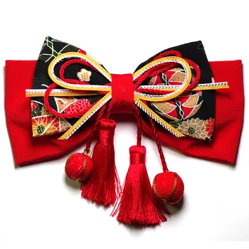 

Red band tassel-bow shape fabric hair clip 20x15cm-1