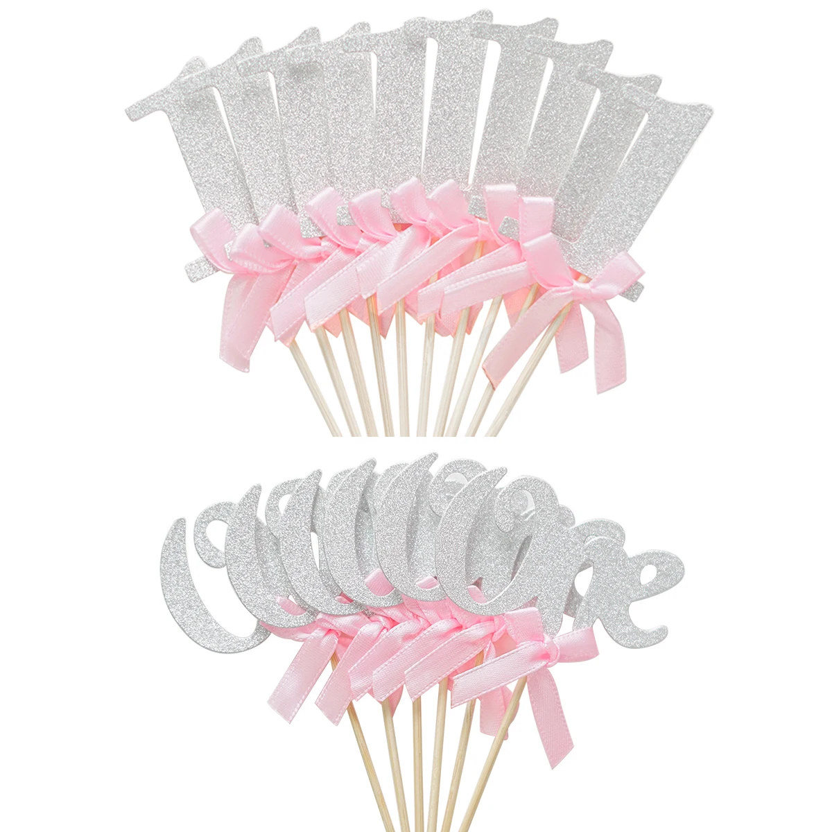 16pcs Silver Pink 1 One Paper Cupcake Topper 1st First Girl Boy Birthday Party Decorations My One Year I AM ONE Anniversary
