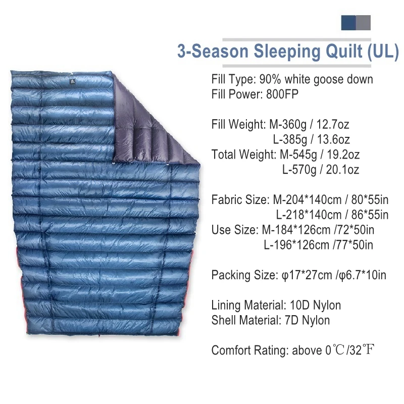 Ice Flame UL White Goose Down Quilt Ultralight Envelope Duck Sleeping