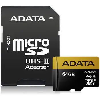 

Memory card Micro SDXC UHS-II Capacity 64 GB Class 10 speed 275 MB/s