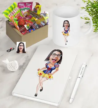 

Personalized Cotton Princess Caricature Of Nostalgic Lezzetler Notebook Pen Mug Gift set
