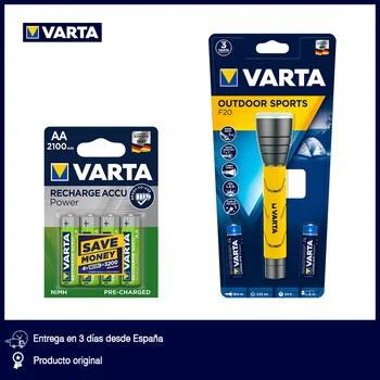 

VARTA Outdoor flashlight 5 W yellow LED/2xAA included + VARTA Pack of 4 NiMH rechargeable AA batteries/2100 mAh/pre-charged