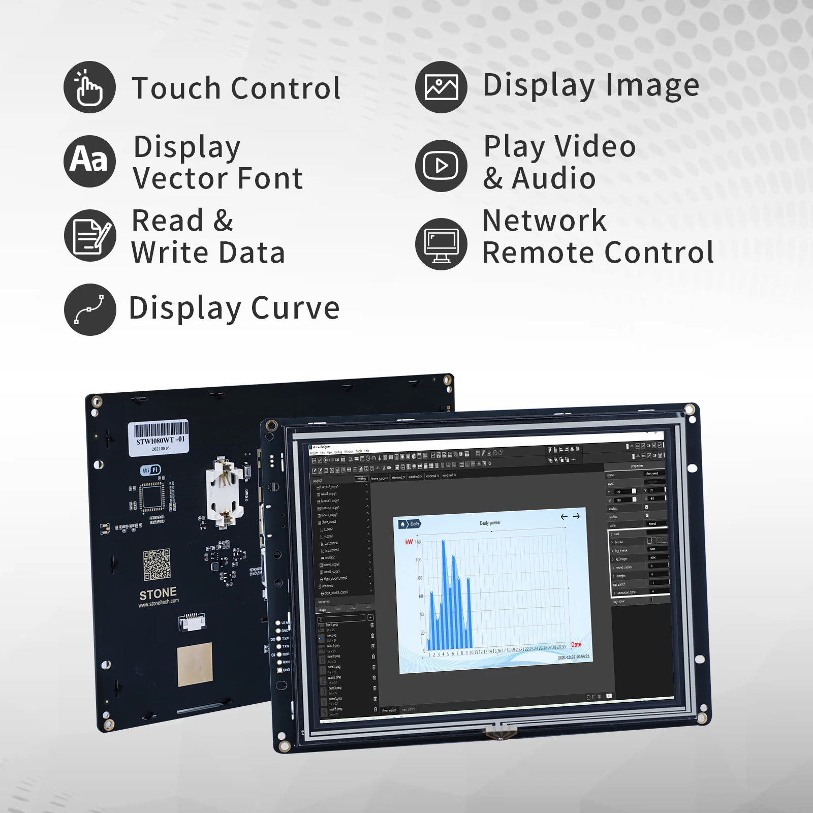 STONE 7 Inch Graphic TFT LCD Module Intelligent Touch Screen Display Smart Home Automation Panel with UART Port and Program