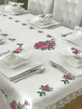 

Table Cover Set 6 Personality 14 Piece Four Rose Cross Stitch Desenl