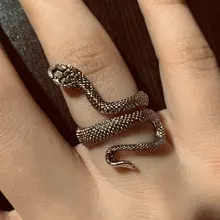 Nuevo Retro Punk personalidad exagerada serpiente anillo ajustable con apertura de la joyería