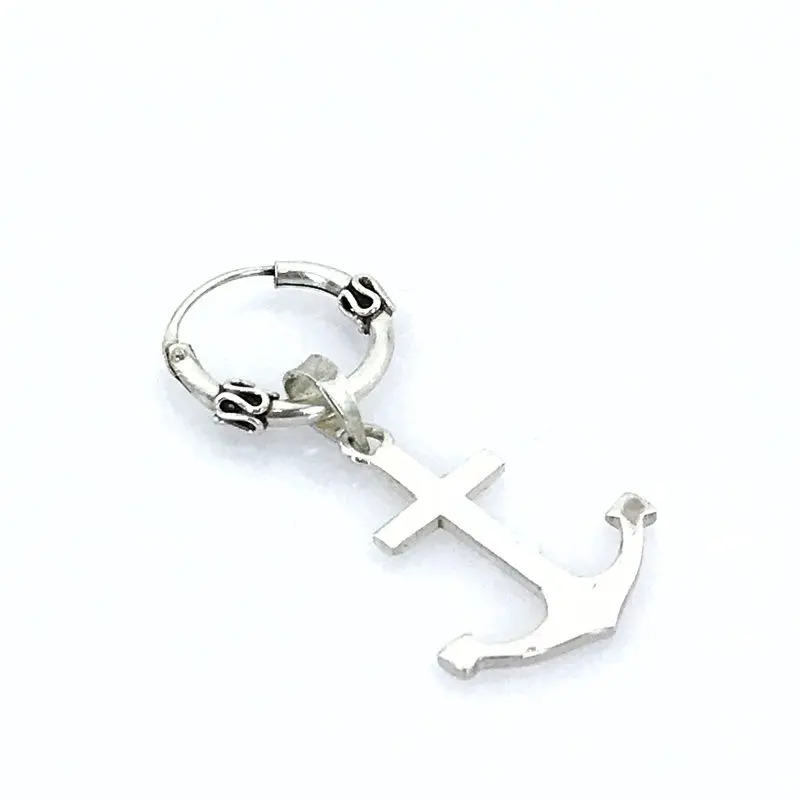 

Unisex Anchor Silver Single Ring Earrings
