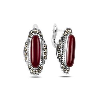 

KUTAYDAN Marcasite & Natural Stone Earrings 925 Sterling Silver