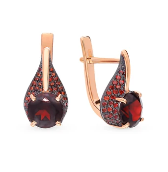 

Gold earrings with cubic zirconia and Garnet sunlight sample 585