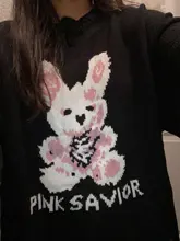 Otoño Invierno Harajuku conejo tejer suéter de manga larga Casual mujeres marea impreso suéter suelto jersey para el novio gótico punk