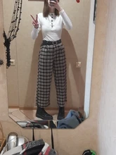 Pantalones largos sencillos Vintage a cuadros para mujer, pantalón de pierna ancha, informal, moda urbana