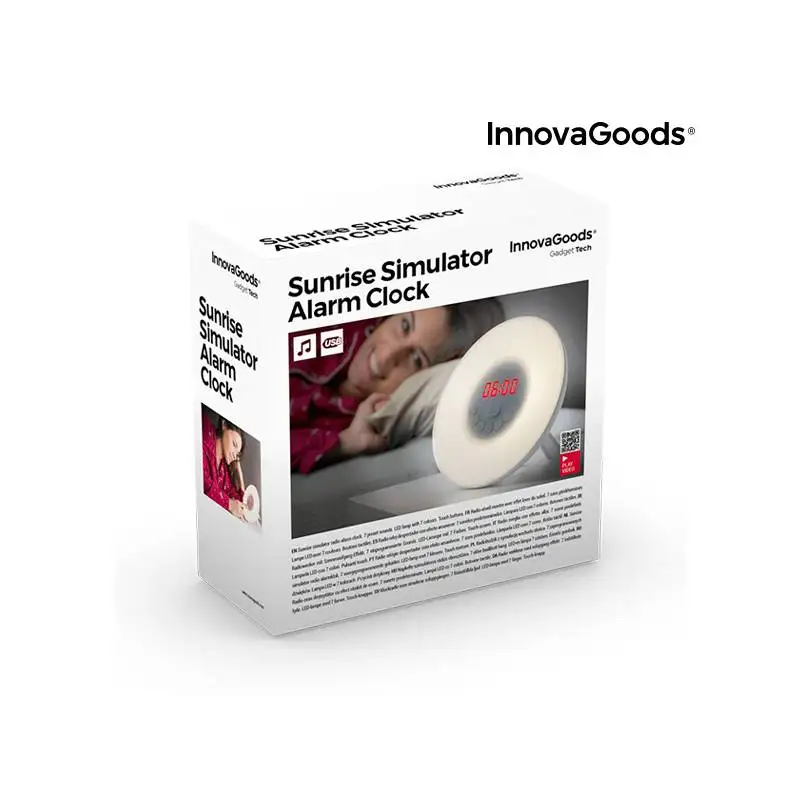Радио Будильник с эффектом рассвета InnovaGoods светодиодный FM USB белый
