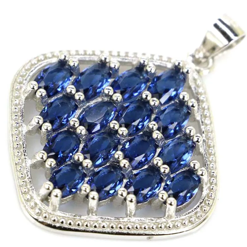 33x26mm Jazaz 사각형 모양 5.5g Ravishing 리얼 블러드 루비 탄자나이트, 런던 블루 토파즈 925 솔리드 펜던트