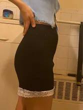 ALLNeon E-chica dulce ribete de encaje con moño negro faldas Y2K estética sólido alto cintura Bodycon falda corta Clubwear 90s fondos Vintage