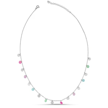 

KUTAYDAN Frosted Zircon Stone Sequin Dangle Pendant 925 Sterling Silver