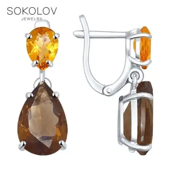 

Sokolov drop earrings with stones made of silver with полудрагоценными inserts, fashion jewelry, 925, women's male, long earrings