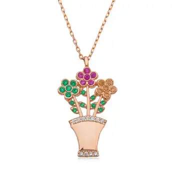 

925 sterling Silver Flower Bouquet Lady Necklace