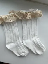 Envío gratis niños hasta la rodilla calcetines de encaje con material barato calcetines chico princesa niñas calentadores de la pierna del bebé de algodón