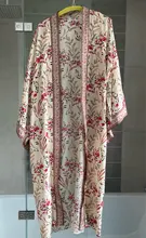 Kimono Cardigan Long-Shirts Women Tops Beach-Wear Cotton Tunic Bohemian-Printed Green