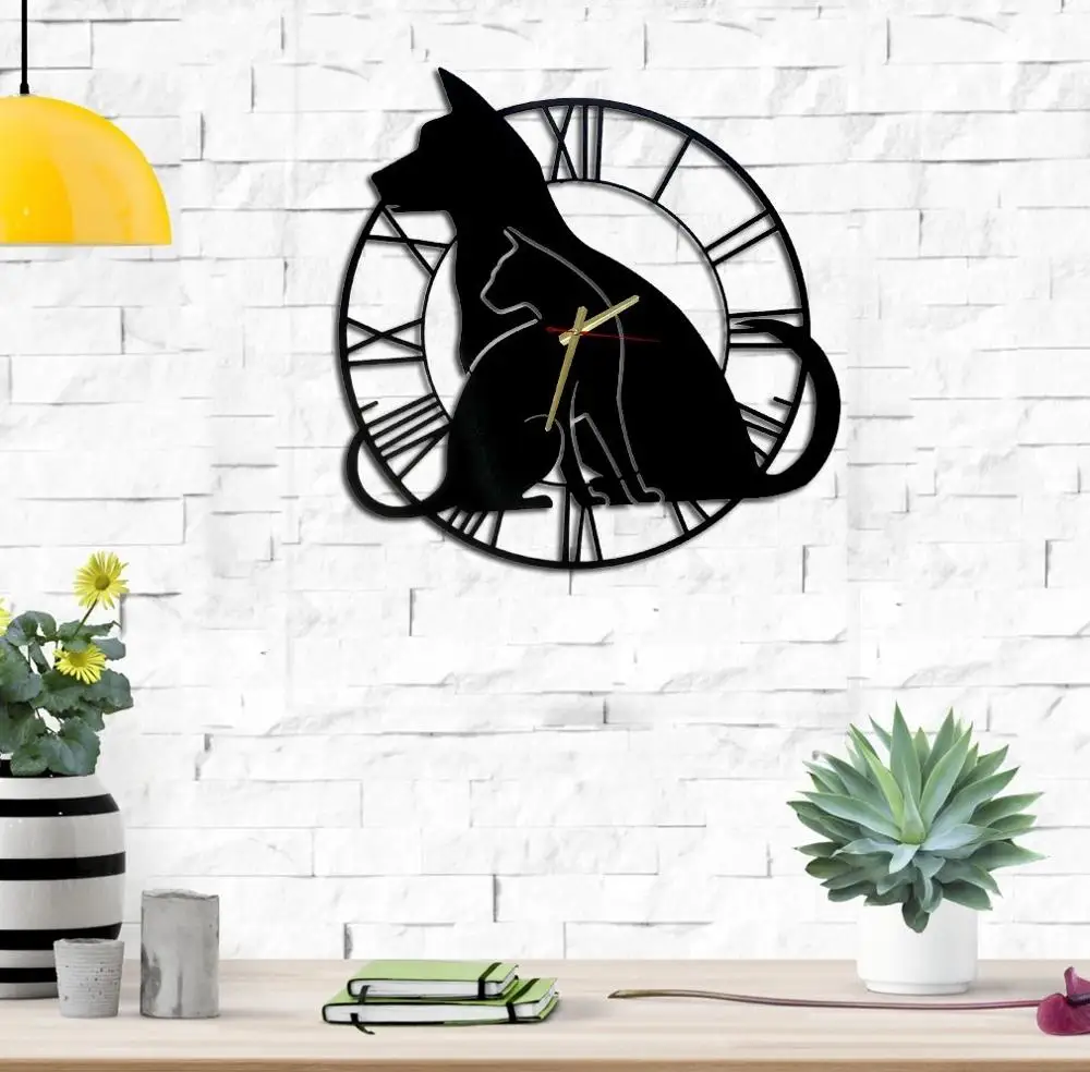 Cat&Dog Classical Unique Design Metal Wall Clock Metal Wall Art Works- Metal Wall Decor Home Office Decoration Modern Industria