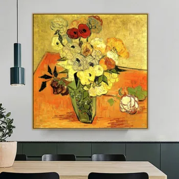 

Vincent Old Popular Master Artist Japanese Vase with Rose Canvas Painting Poster and Print for Room Decor Wall Art