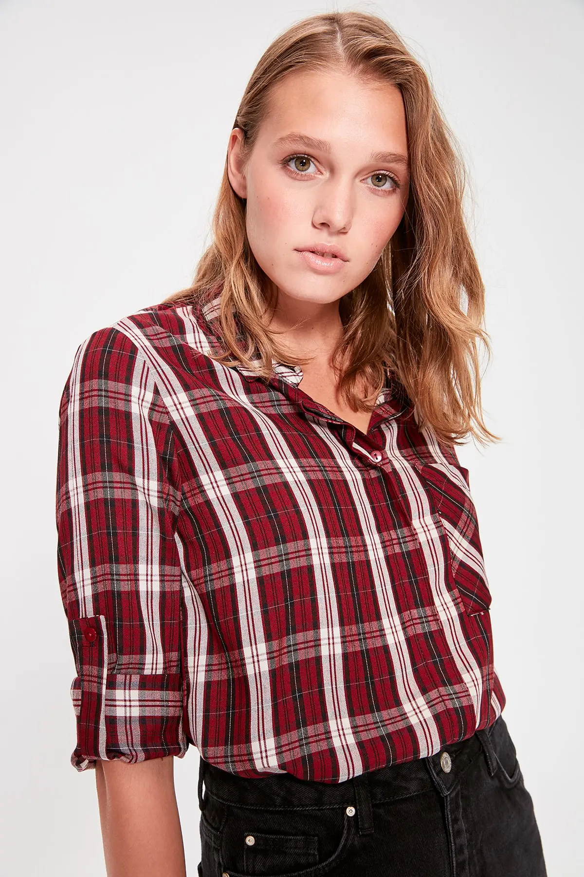 

Trendyol Burgundy Plaid Shirt TWOAW20GO0266