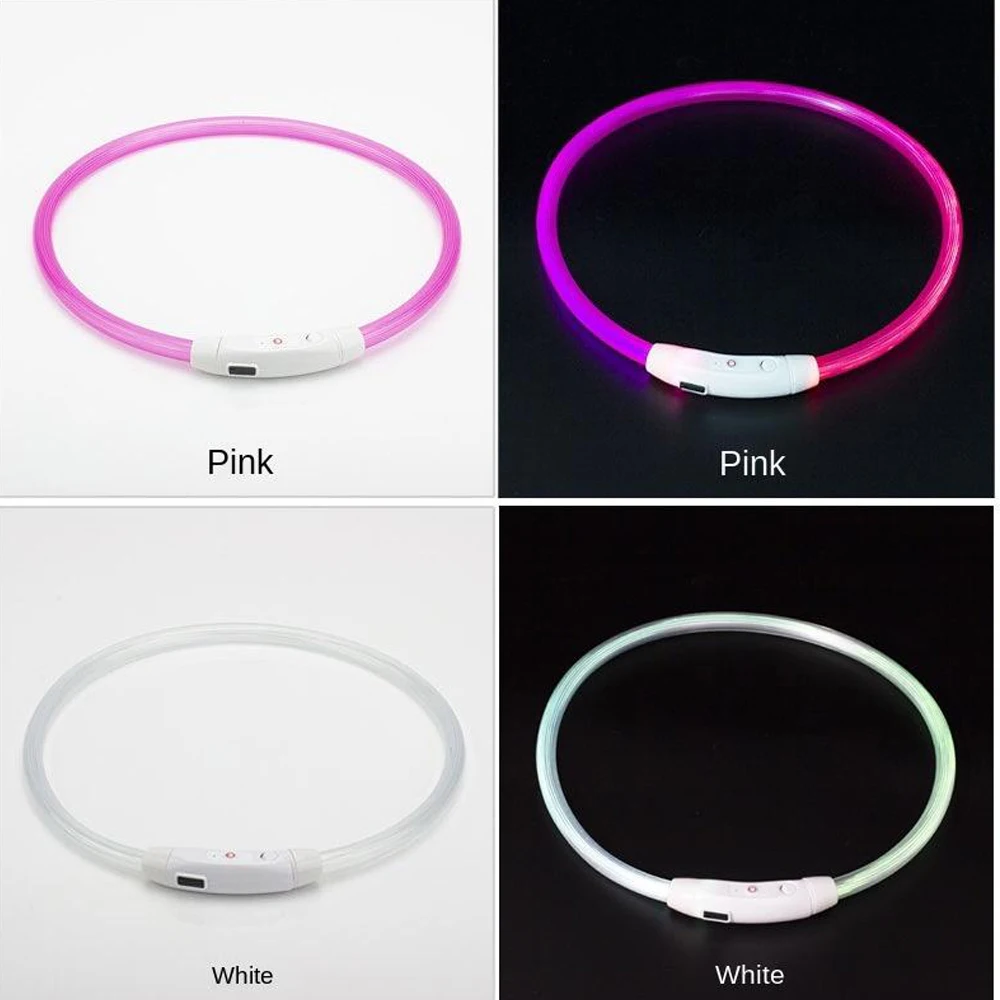플래시 LED 개 칼라 TPU USB 충전식 조명 칼라, 야광 야간 안전 조절 가능, 어둠 속에서 빛나는 리드