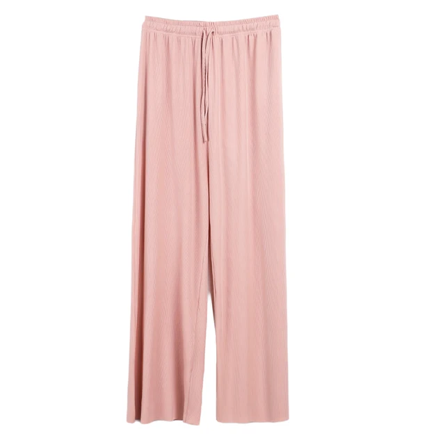 Spring and Autumn New Ladies Ice Silk Light Wide Leg Trousers Girl Solid Color High Waist Loose Wild Straight Casual Pants Pink
