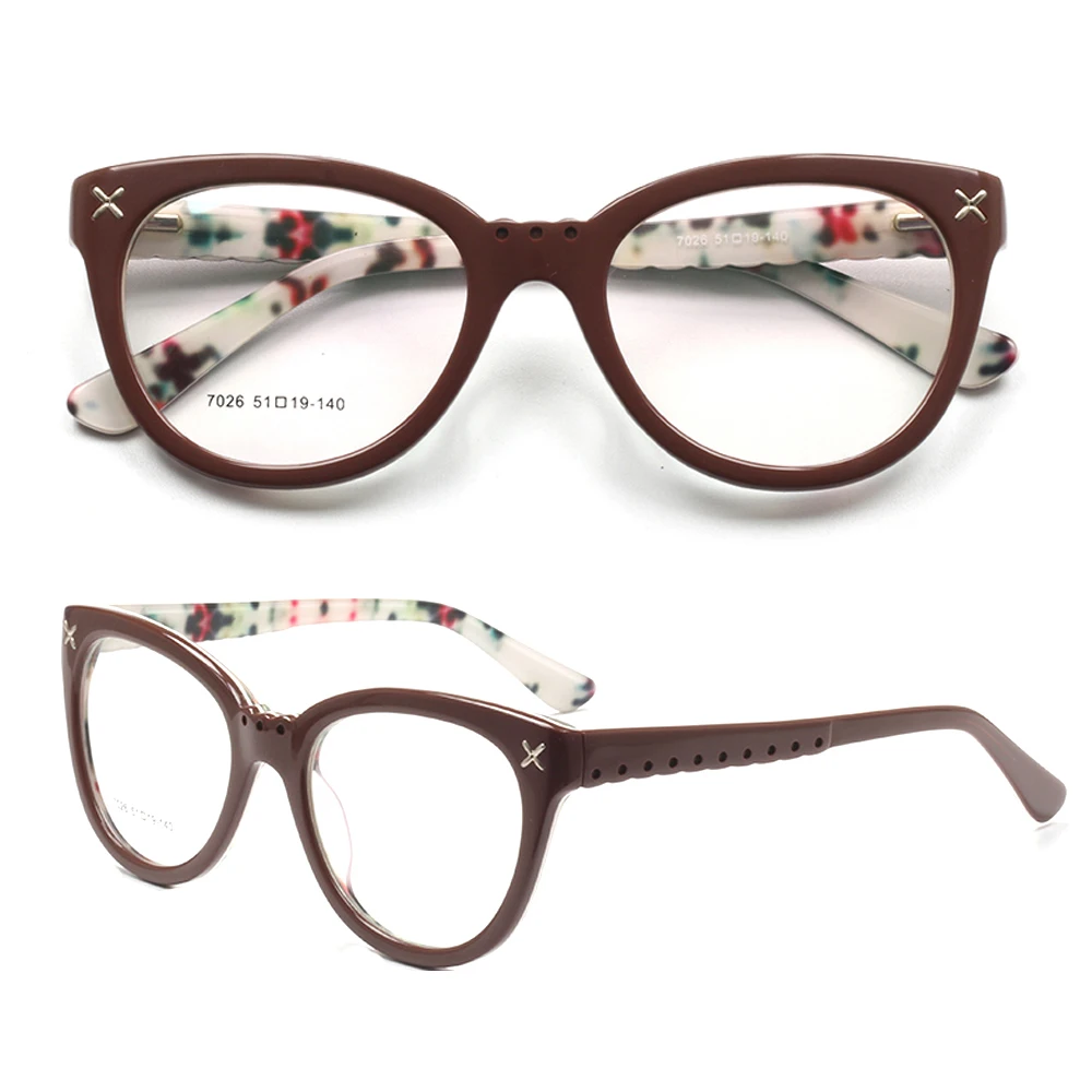 

Women Round Eyeglass Frames for Women Cat Eye Glasses Frame Prescription Eyewear Retro Vintage Flower Patterned Black Spectacles