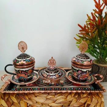 

Completely Hand-Crafted Large Copper Coffee Mug Set For Two Person