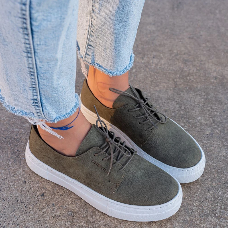 Chekich Zapatos de mujer Cordones sin cuero de otoño y verano Zapatillas Casual Vulcanizado Cómodo moda Boda Verde oscuro Deporte Ligero Aire Altura incrementada Inodoro Transpirable CH005|Zapatos vulcanizados