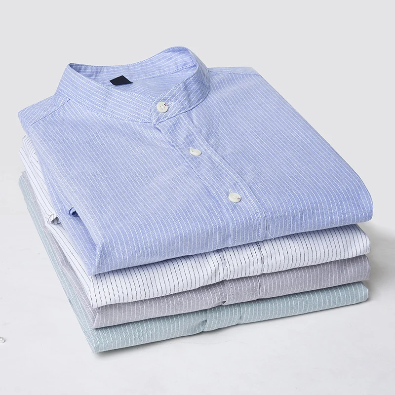 Men's Casual Pure Cotton Stripe Oxford Mens Shirts White Long Sleeve Chemise Homme Slim Fit Male Fashion Design Blouse