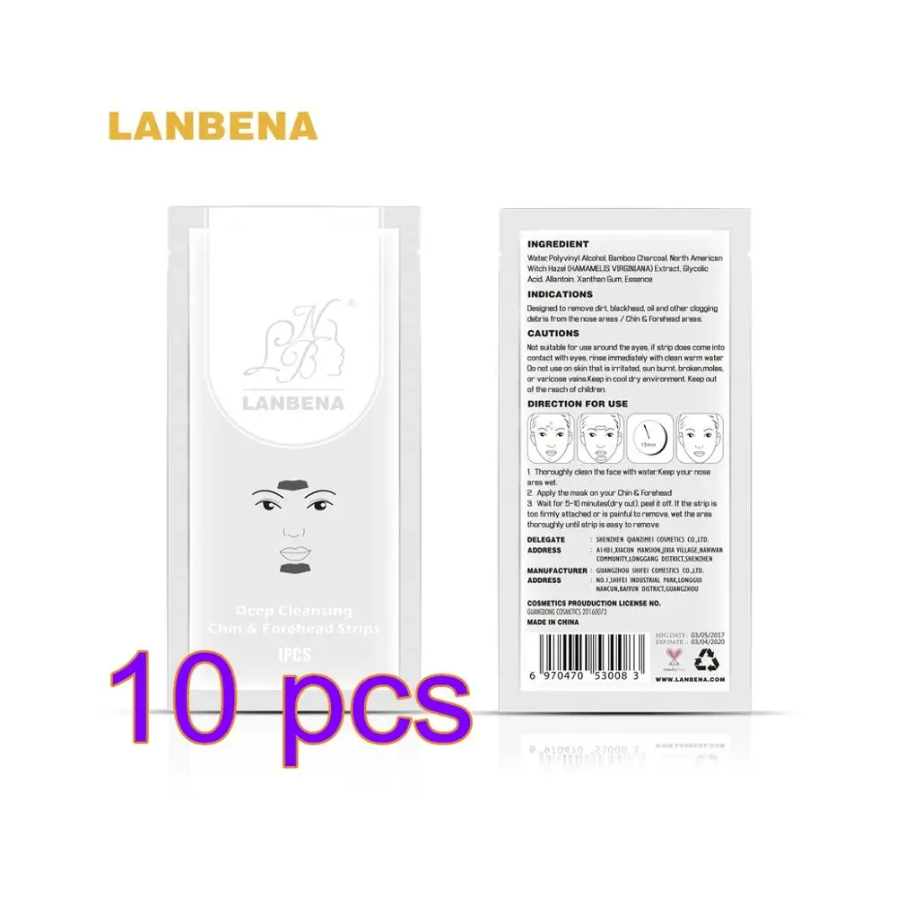 LANBENA для удаления угрей Нос Маска+ подбородка лба черных пятен, маска для лица, для лечения прыщей, пористая полоска черная маска пилинг для ухода за кожей - Цвет: 10PCS Chin