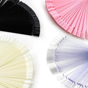 

4 Color 50pcs False Nail Tips Fake Nail Art Polish Color Card Practice Display Tools Acrylic Practice Chart Palette Buckle Ring