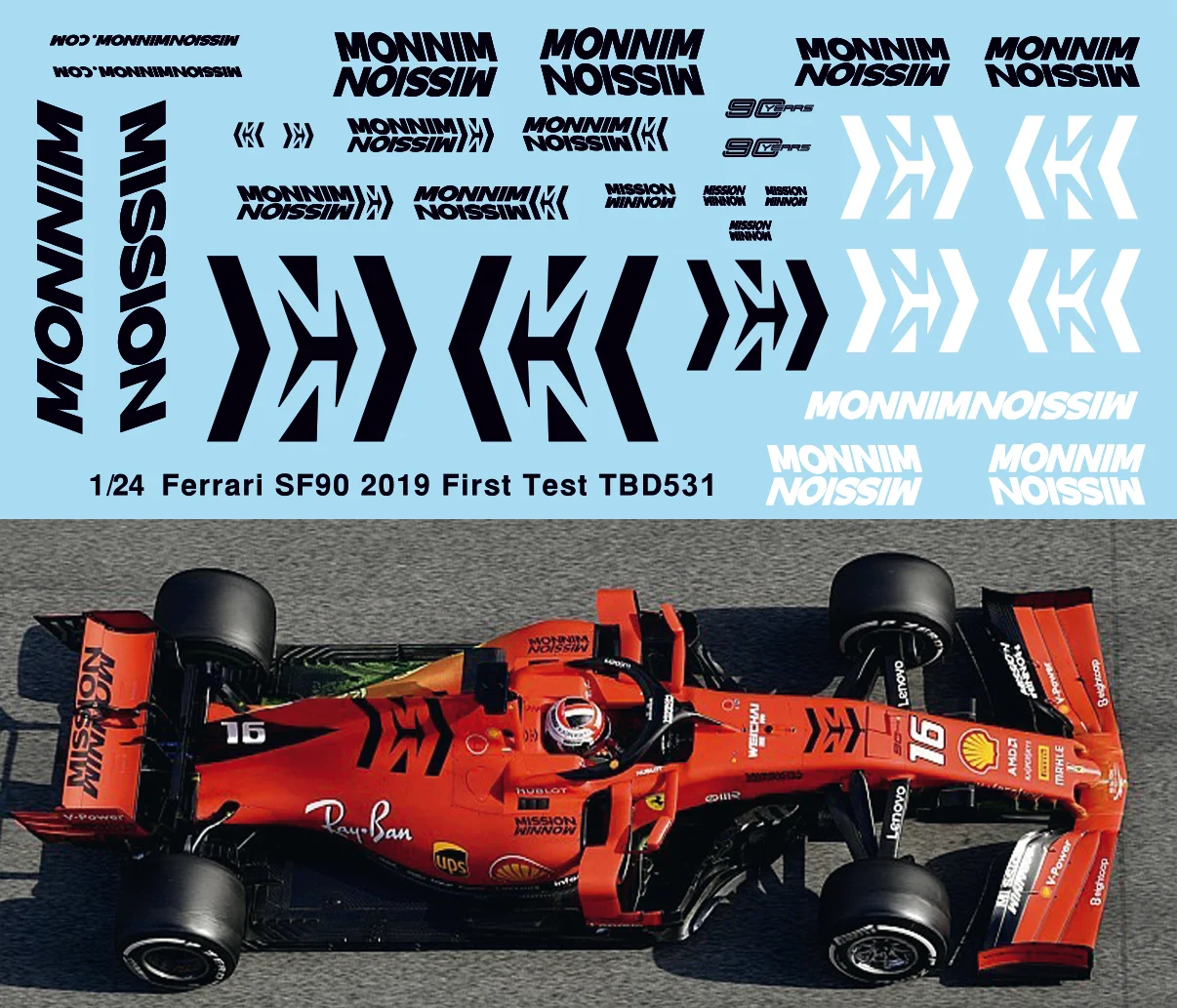 Ferrari F1-23 Aufkleber Set 1/32 - Für Slot Cars Leclerc Sainz 2023