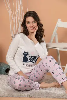 

STRAWBERRY Women 'S Cotton Long Sleeve Printed Pajamas Suit