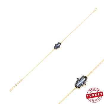 

MINT Jewelry 925 Sterling Silver Turquoise Stone Hamsa Design Turkish Handmade Charm Bracelet