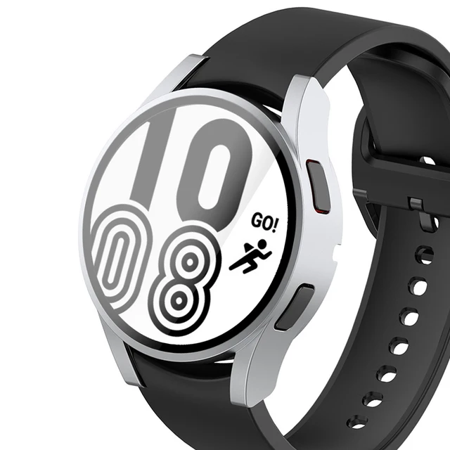 Case for Samsung Galaxy Watch 4 44mm 40mm Full Coverage Bumper Case with Tempered Glass Protective Cover Screen Protector Silver