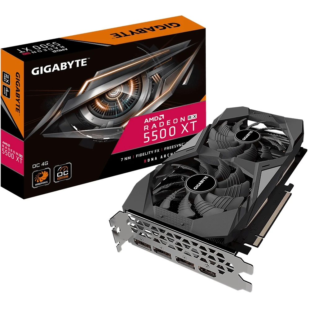 Видеокарта Gigabyte AMD Radeon RX 5500XT 1845MHz 4096MB 14000MHz 128 bit RTL [GV-R55XTOC-4GD] | Компьютеры и офис