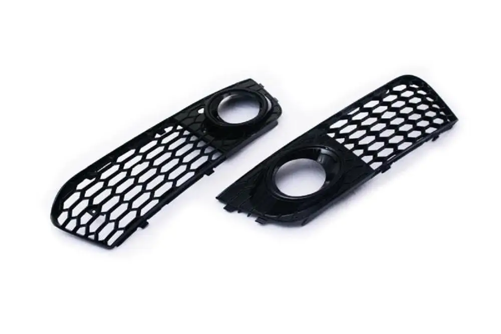 

Gloss Black Honeycomb Style Black/Chrome Ring Open Vent Front Fog Light Grille For Audi A4 B8 free shipping