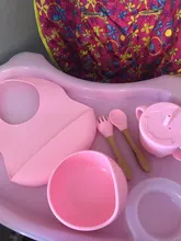 5Pcs/1 Conjunto bebé de silicona alimentación tazón vajilla impermeable cuchara antideslizante vajilla libre de BPA silicona platos para bebé vajilla