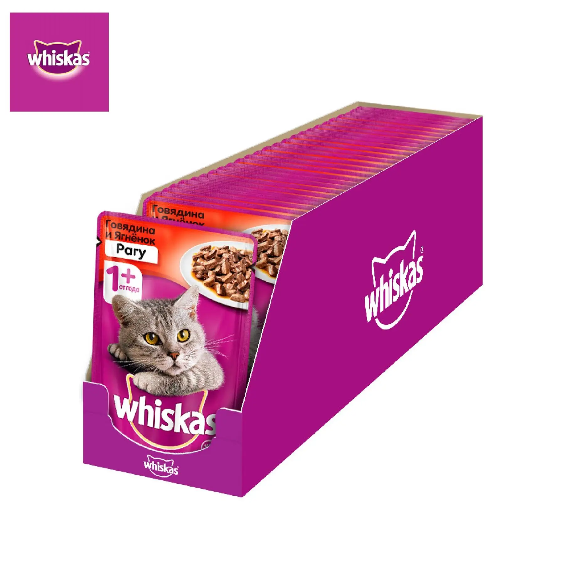 Влажный корм для кошек Whiskas рагу с говядиной и ягненком, 28 шт по 85г