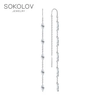 

Sokolov drop earrings with stones in silver with cubic zirconia, fashion jewelry, 925, women's male, long earrings
