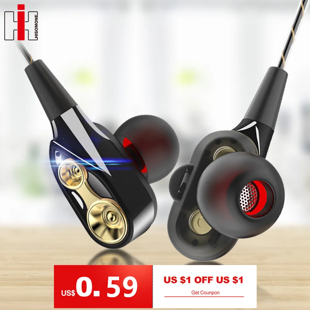 

Dual Drive Stereo Wired Earphone In-ear Headset Earbuds Bass Earphones For iPhone Samsung Huawei Xiaomi 3.5mm Earphones With Mic