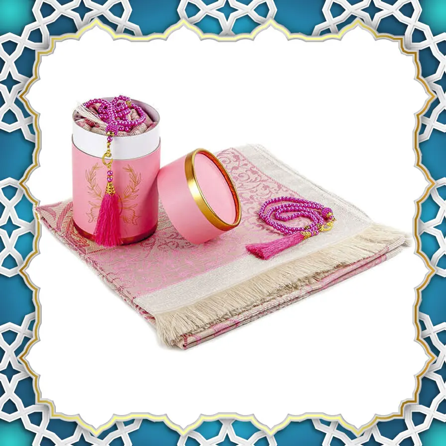 

Muslim Prayer Rug with Rosary Islamic Lux Portable Mats Gift Set Ramadan 2021 Taffeta Mawlid Set Box New Style Style Blanket