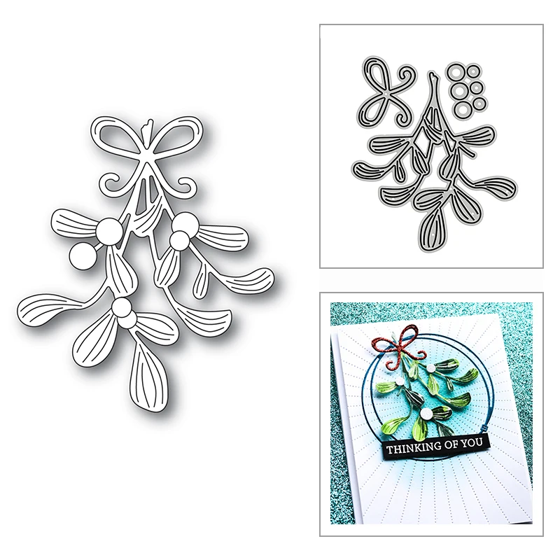 New Christmas Branch Mistletoe Bundle 2022 Metal Cutting Dies for DIY Scrapbooking Greeting Card Making Plants Stencils