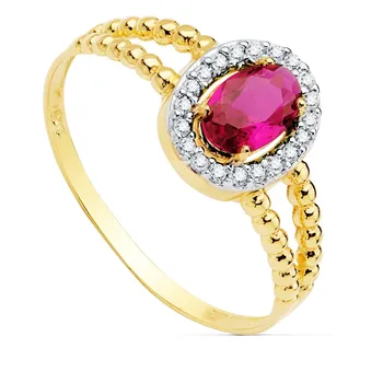 

Gold ring two-tone 18k women Center network stone 6x4mm. Fence zircons side bands