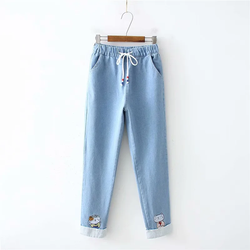 Autumn And Spring Young Women Jeans Cartoon Pants Loose Trouers Fit For Girl And Students