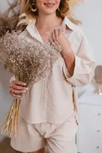 Msfancy-Conjunto de dos piezas de verano para Mujer, conjunto de pantalones cortos de 2021 algodón, camisa holgada Vintage Bohemia, pantalones cortos de cintura alta