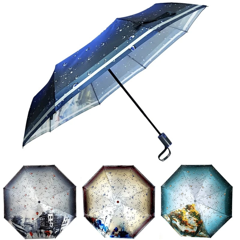 Paraguas plegable para mujer con acuarela automática la lluvia, en caja de regalo um0008, ducha