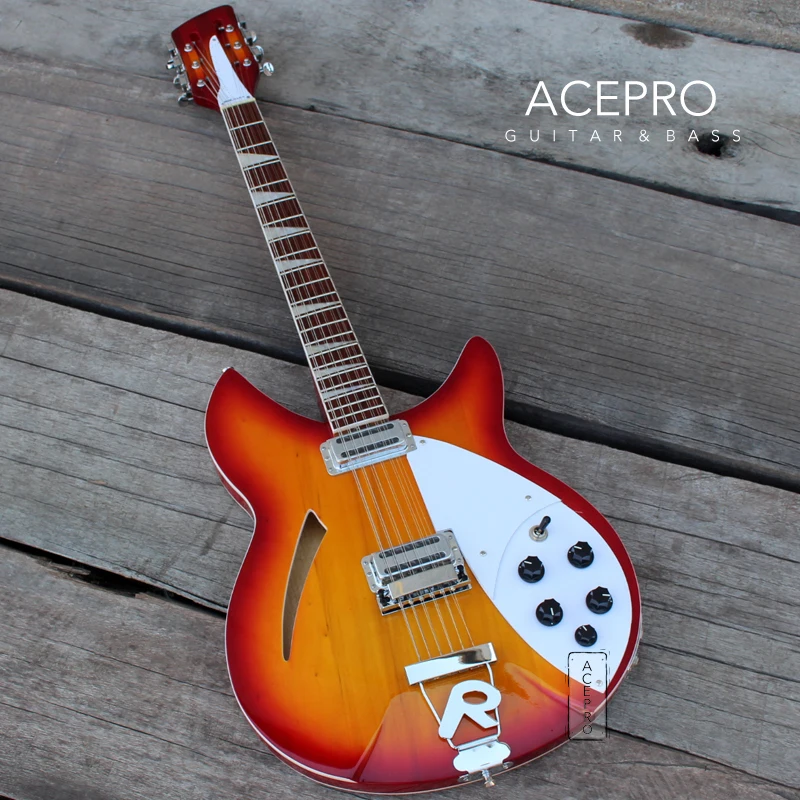 Электрическая гитара с полуполым корпусом 12 струн Струнный мост цвет Cherry Burst гриф